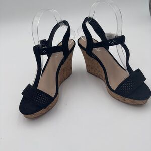 Brand New Charles by Charles David Black Cork Wedge with Buckle Strap. Size 8.5M